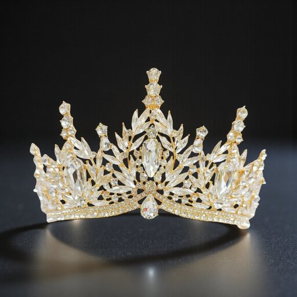 Vintage Crystal Tiara, Gold Wedding Hairpiece, princess tiara, gold headband